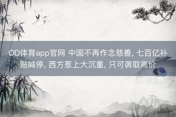 OD体育app官网 中国不再作念慈善, 七百亿补贴喊停, 西方惹上大沉重, 只可袭取高价