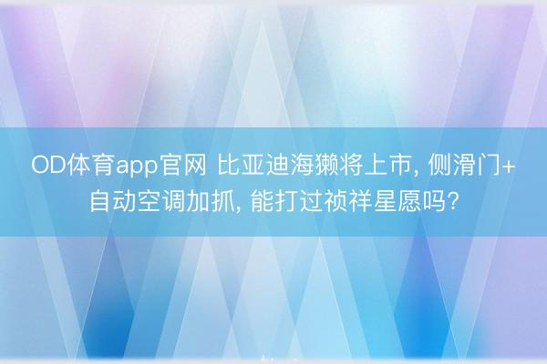 OD体育app官网 比亚迪海獭将上市, 侧滑门+自动空调加抓, 能打过祯祥星愿吗?