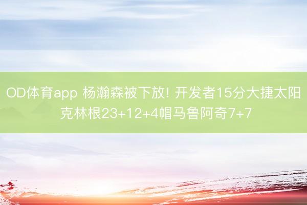 OD体育app 杨瀚森被下放! 开发者15分大捷太阳 克林根23+12+4帽马鲁阿奇7+7