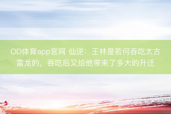 OD体育app官网 仙逆：王林是若何吞吃太古雷龙的，吞吃后又给他带来了多大的升迁