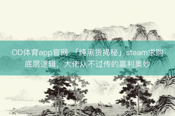 OD体育app官网 「纯黑货揭秘」steam求购底层逻辑，大佬从不过传的赢利奥妙