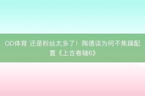 OD体育 还是粉丝太多了！陶德谈为何不焦躁配置《上古卷轴6》