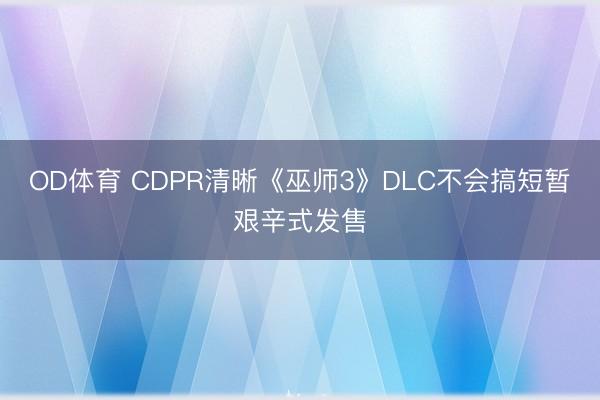 OD体育 CDPR清晰《巫师3》DLC不会搞短暂艰辛式发售