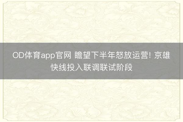 OD体育app官网 瞻望下半年怒放运营! 京雄快线投入联调联试阶段