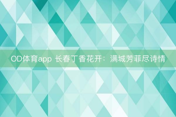 OD体育app 长春丁香花开：满城芳菲尽诗情