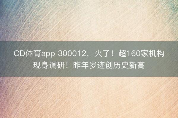OD体育app 300012，火了！超160家机构现身调研！昨年岁迹创历史新高