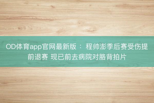 OD体育app官网最新版 :程帅澎季后赛受伤提前退赛 现已前去病院对胳背拍片